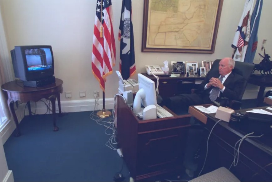 Cheney watching news of WTC attacks