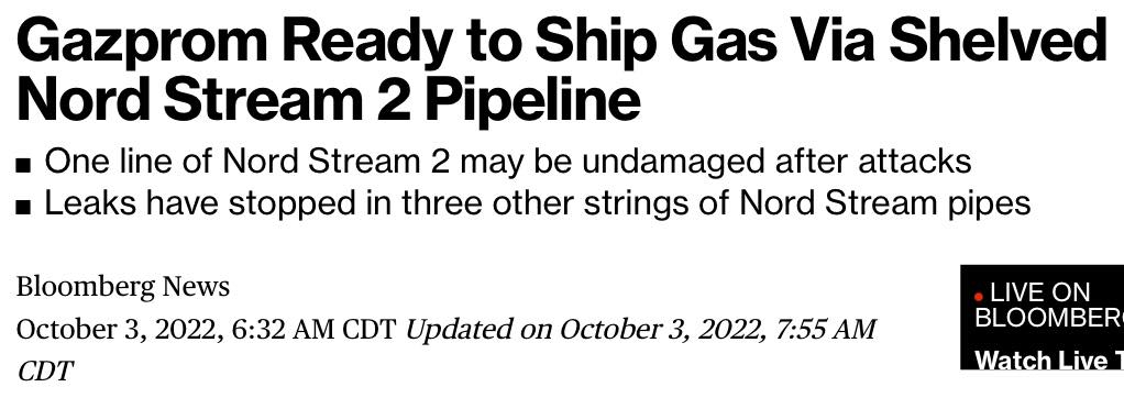 Bloomberg Headline Gazprom Ready to Ship