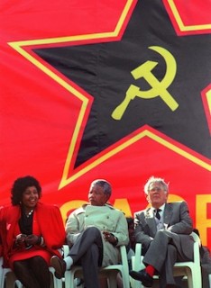 Mandela Sitting Under Communist Logo