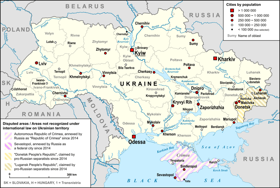 Map of disputed areas in Ukraine