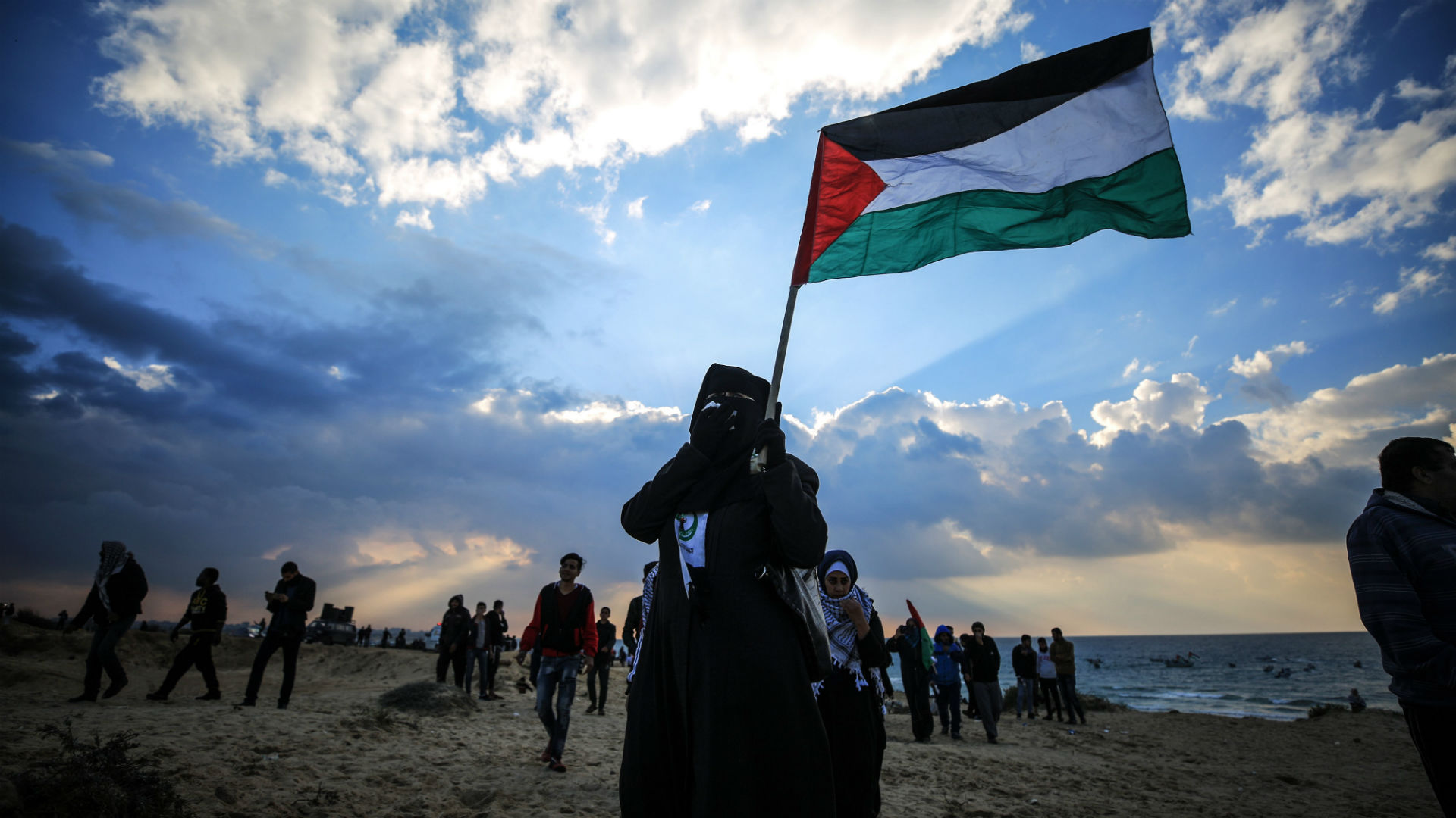 Palestinian Flags Waves in Gaza