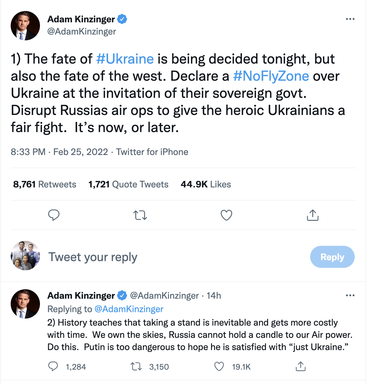 Adam Kinzinger tweet about Ukraine No-Fly Zone