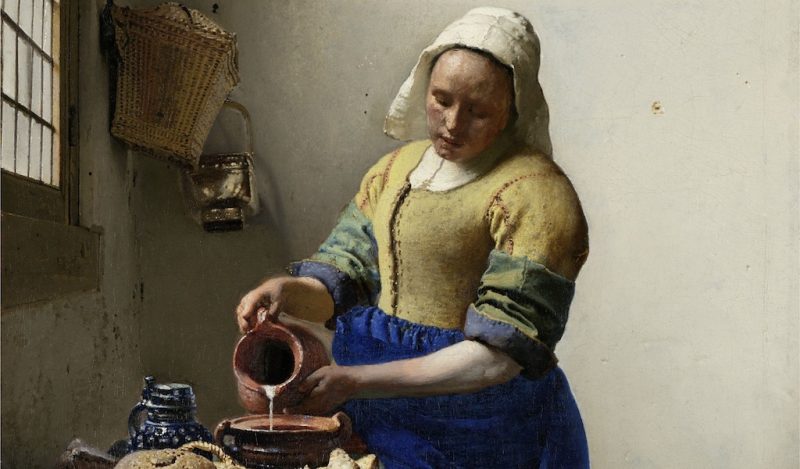 An old painting of a milkmaid