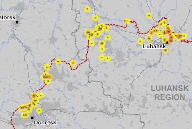 Map documenting Ukrainian airstrikes in the Donbass leading up to Putin's operation