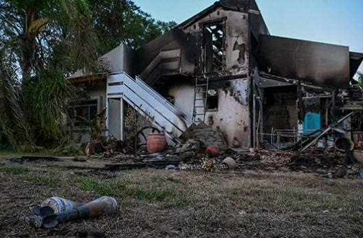 Destroyed dwellings in Be'eri Kibbutz