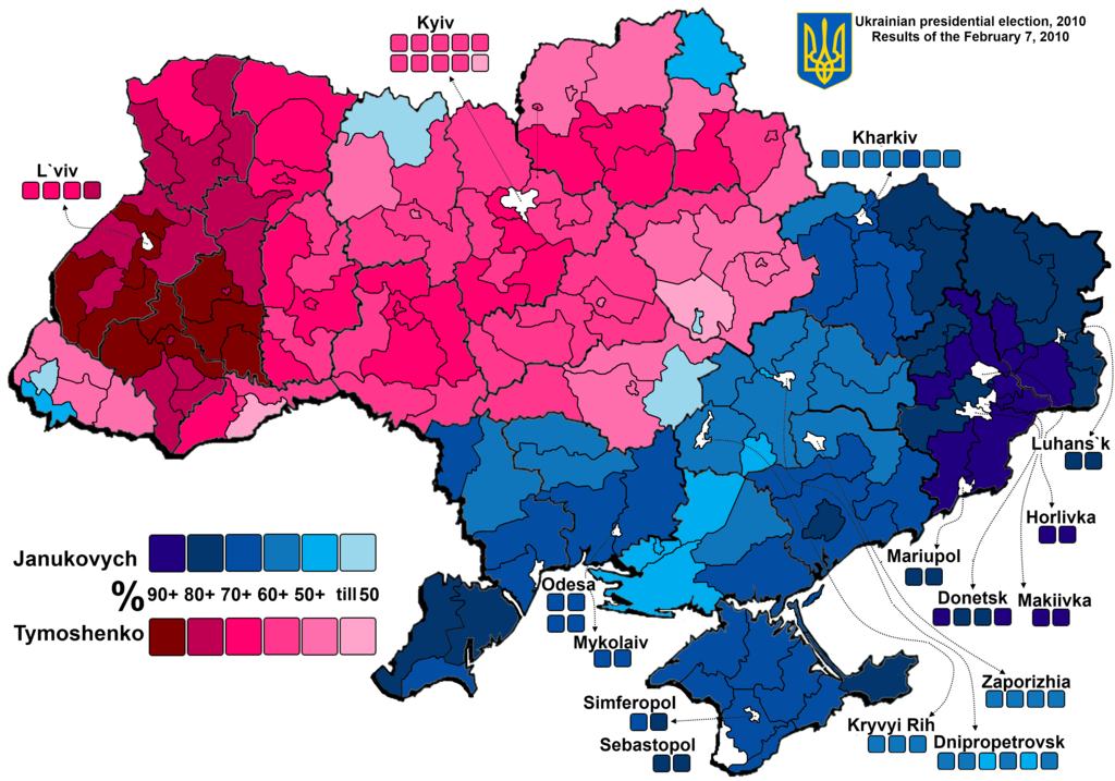 Map Showing the Results of the Ukraine 2010 Elections