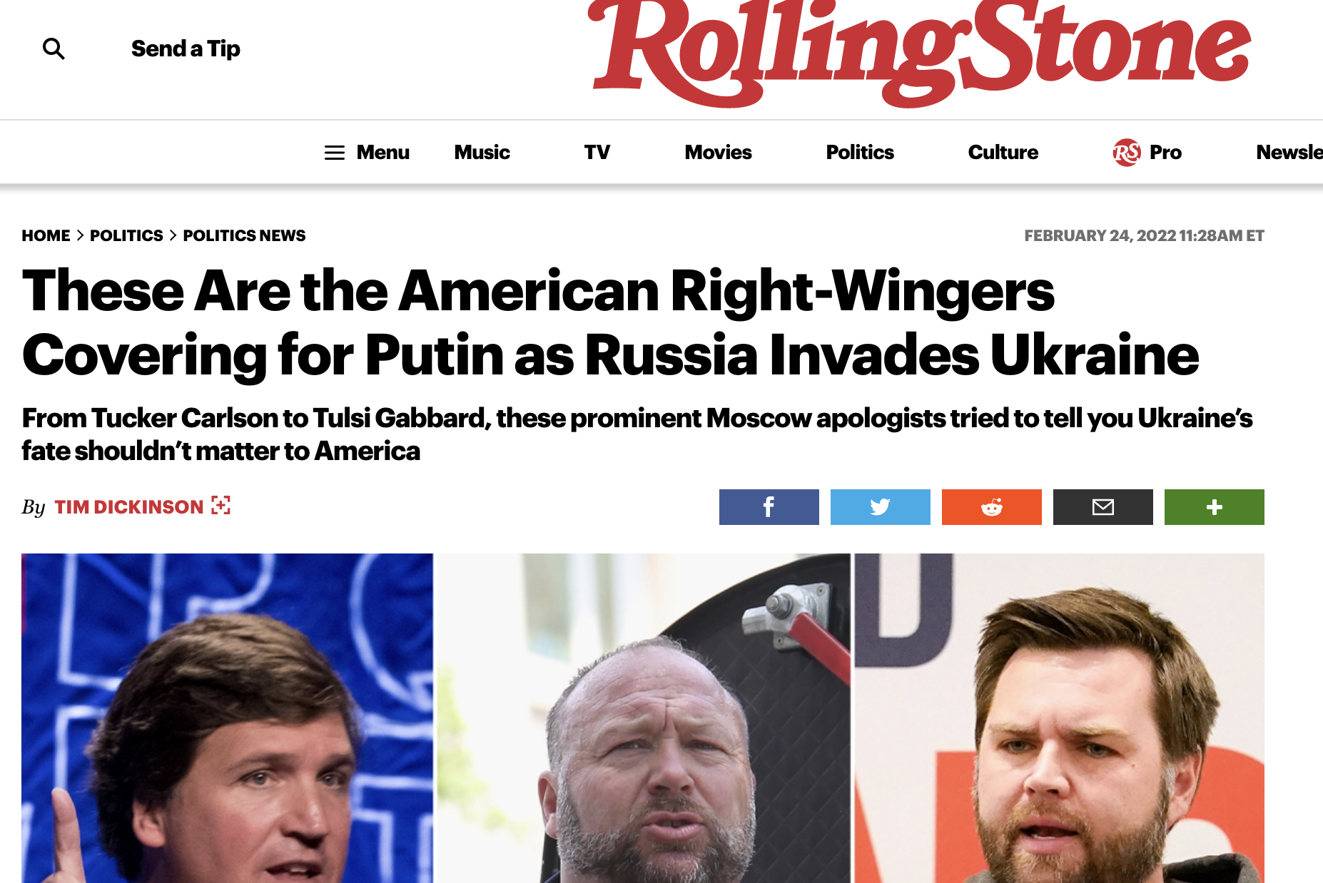 Right Wingers Covering for Putin Rolling Stone Article