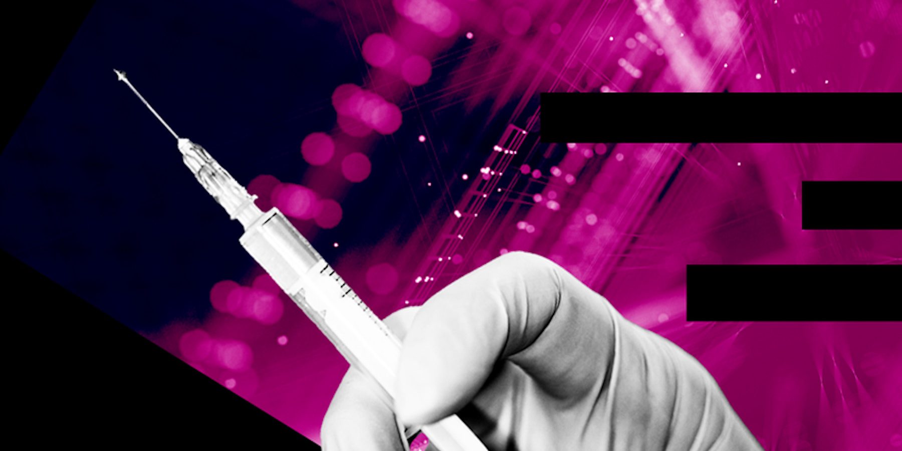 Vaccine filled syringe on a purple background